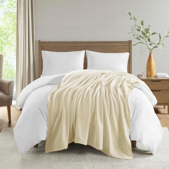 Madison Park Liquid Cotton Ivory Queen Blanket (BL51N-0733) - Picture 2 of 7